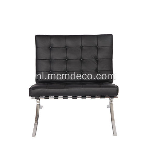 Zwart lederen Knoll Barcelona Chair met Ottomaanse